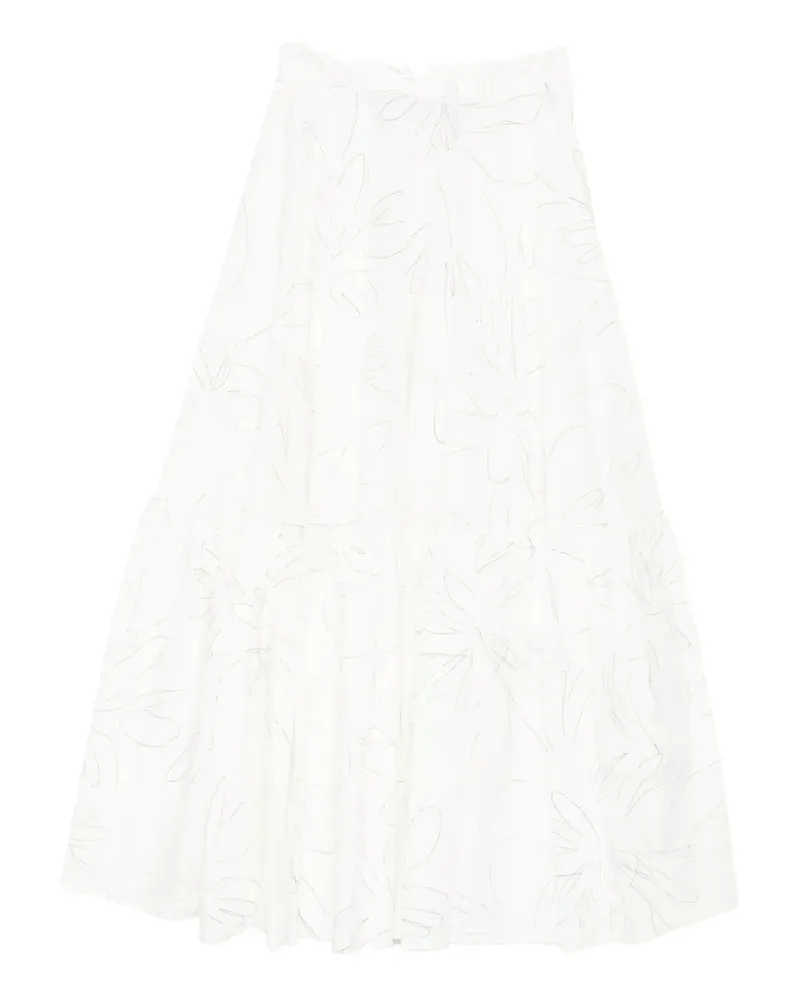 PLAN C floral-print tiered maxi skirt - Weiß Weiß