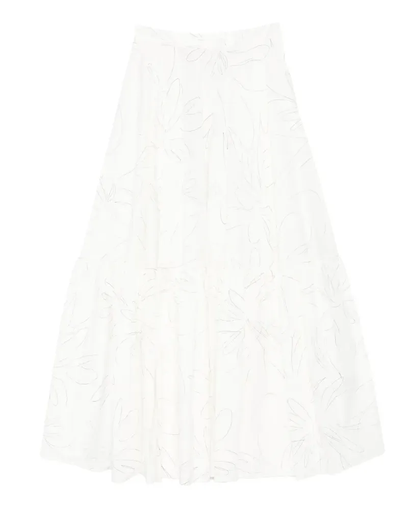 PLAN C floral-print tiered maxi skirt - Weiß Weiß