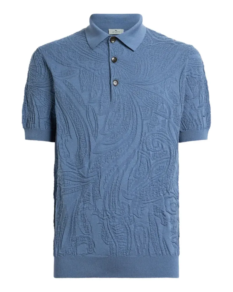 Etro paisley-motif knit cotton polo shirt - Blau Blau