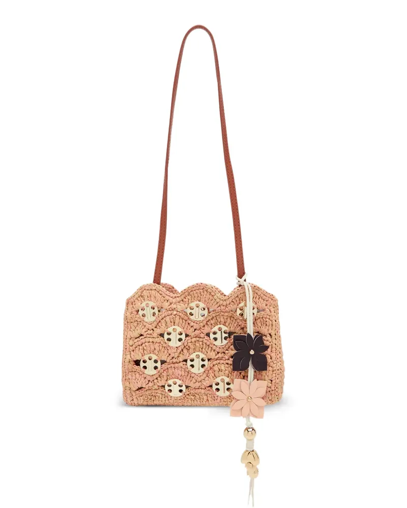 Paco Rabanne logo-plaque raffia mini bag - Rosa Rosa