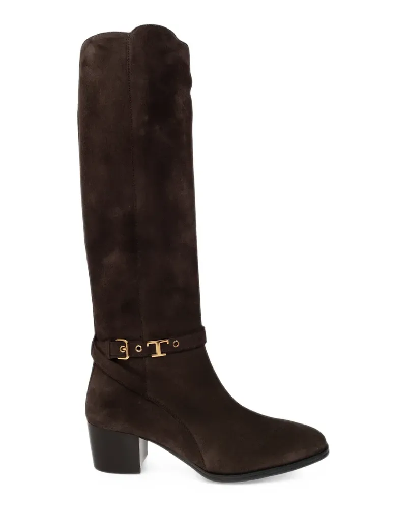 TOD'S suede buckle-detail knee-high boots - Braun Braun