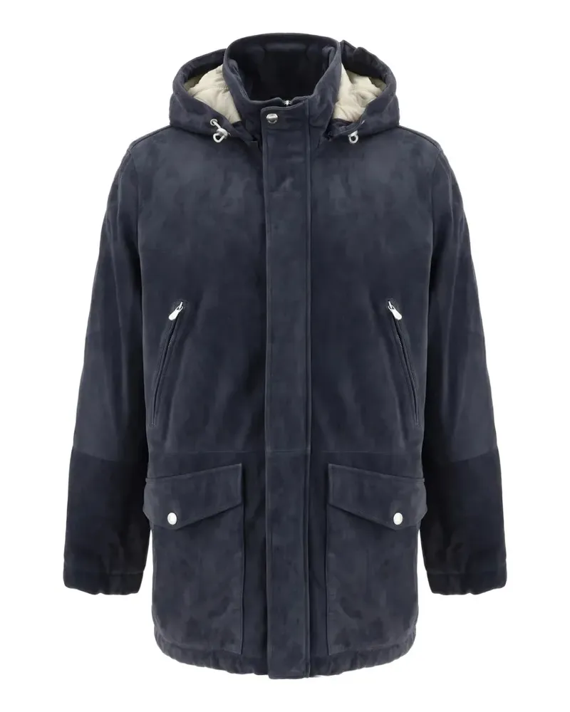 Brunello Cucinelli hooded zip-up leather parka - Blau Blau