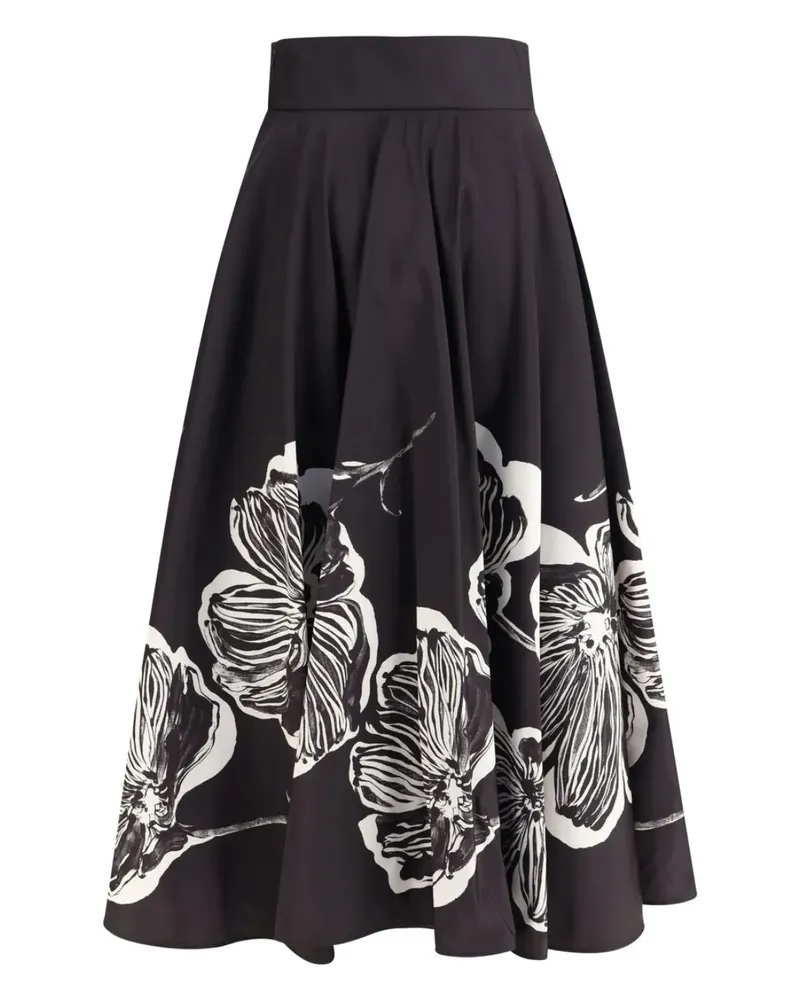 Sara Roka Midirock mit Blumen-Print - Schwarz Schwarz