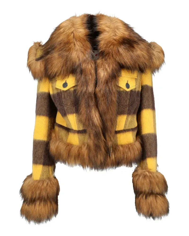 Dsquared2 faux fur-trimmed checked jacket - Braun Braun