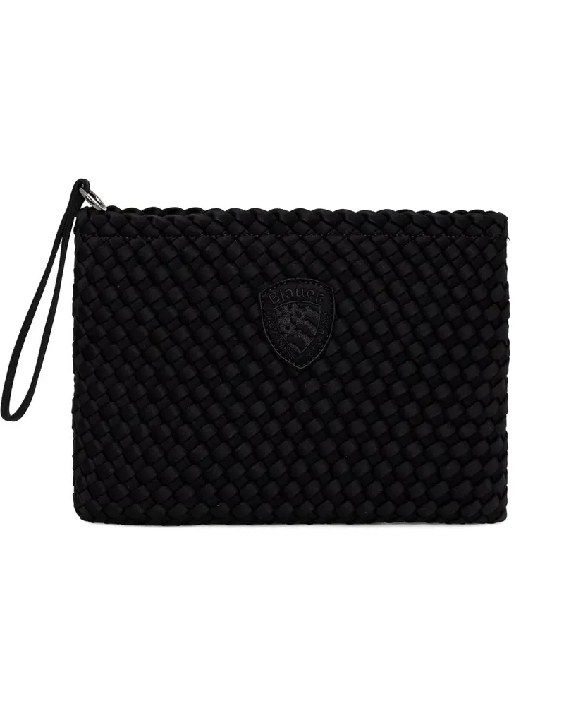 Blauer woven logo-patch clutch bag - Schwarz Schwarz