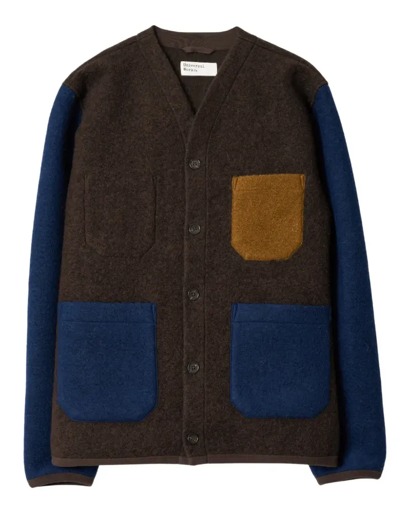 Universal Works Cardigan in Colour-Block-Optik - Braun Braun