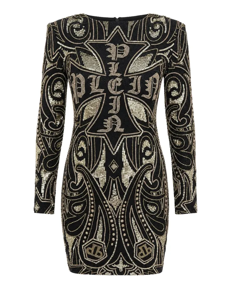 Philipp Plein open back mini dress paisley - Schwarz Schwarz