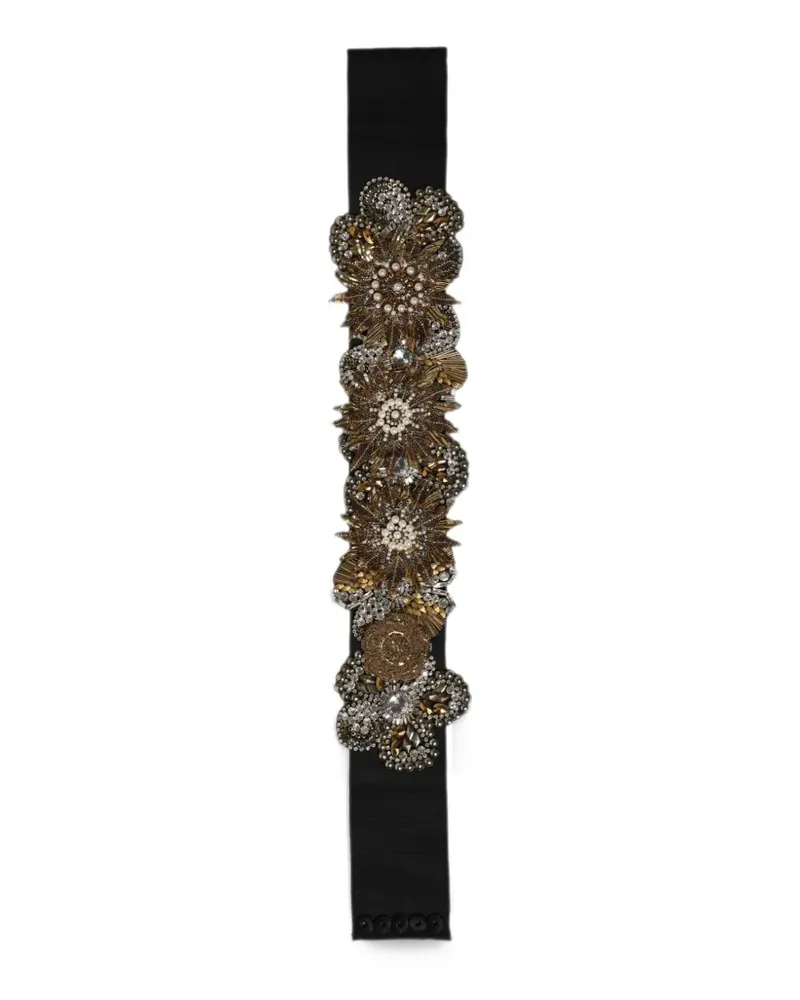 Dolce & Gabbana crystal-embellished floral-brooch belt - Schwarz Schwarz