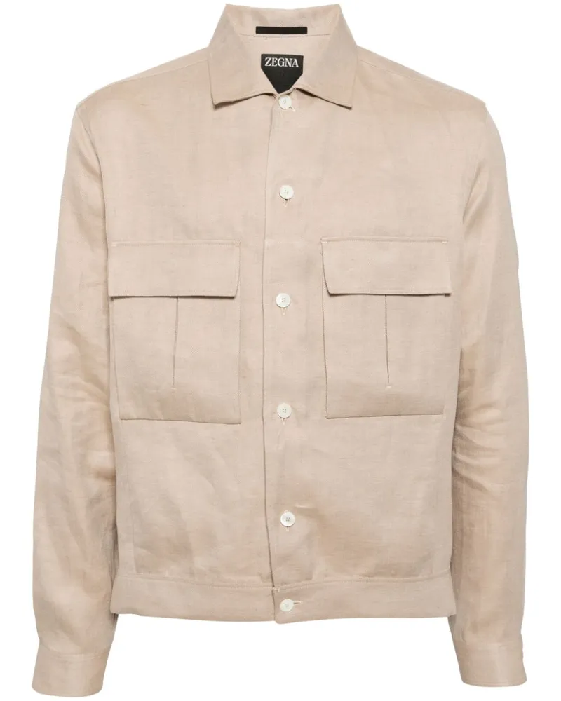 Ermenegildo Zegna Langärmelige Oasi Leinen-Hemdjacke - Nude Nude