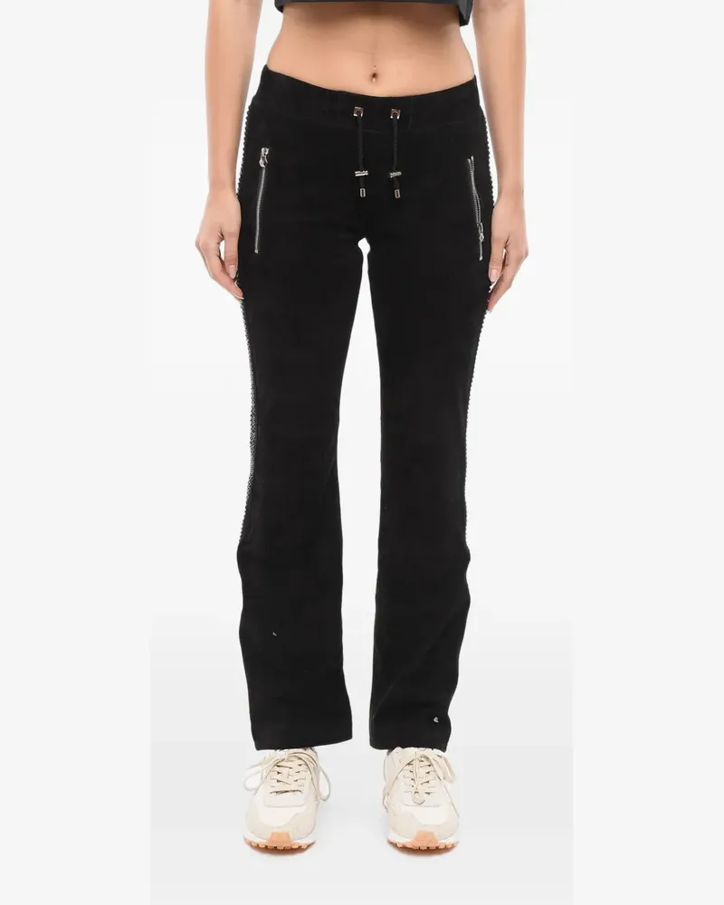 Philipp Plein crystal-embellished suede trousers - Schwarz Schwarz
