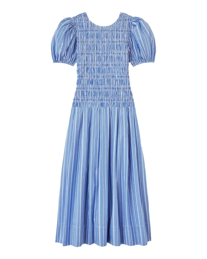 Ganni striped smocked-waist dress - Blau Blau
