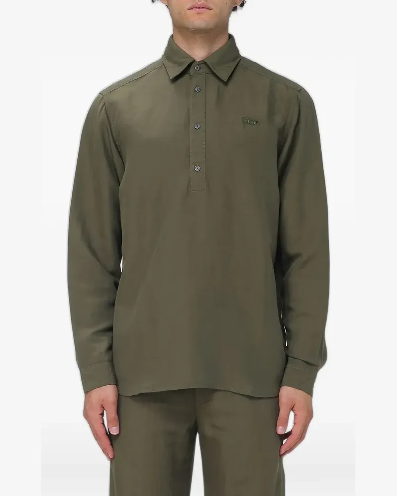 Diesel logo-embroidered long-sleeve militare shirt - Grün Grün