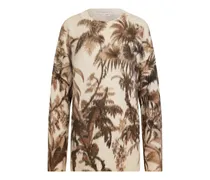 Chiné Oversized-Pullover mit Palmenblättern - Nude