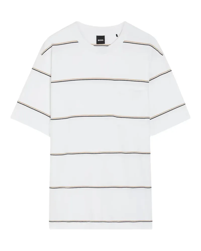 HUGO BOSS Gestreiftes T-Shirt mit Tasche - Weiß Weiß