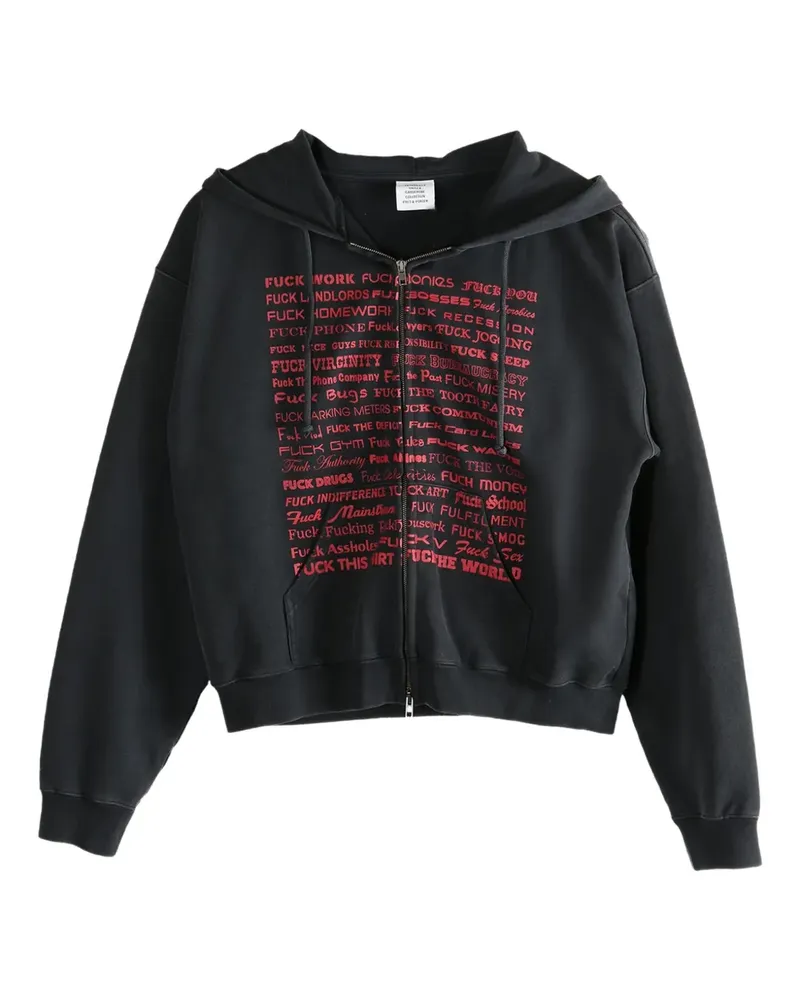 VETEMENTS text-print zip-up hoodie - Schwarz Schwarz