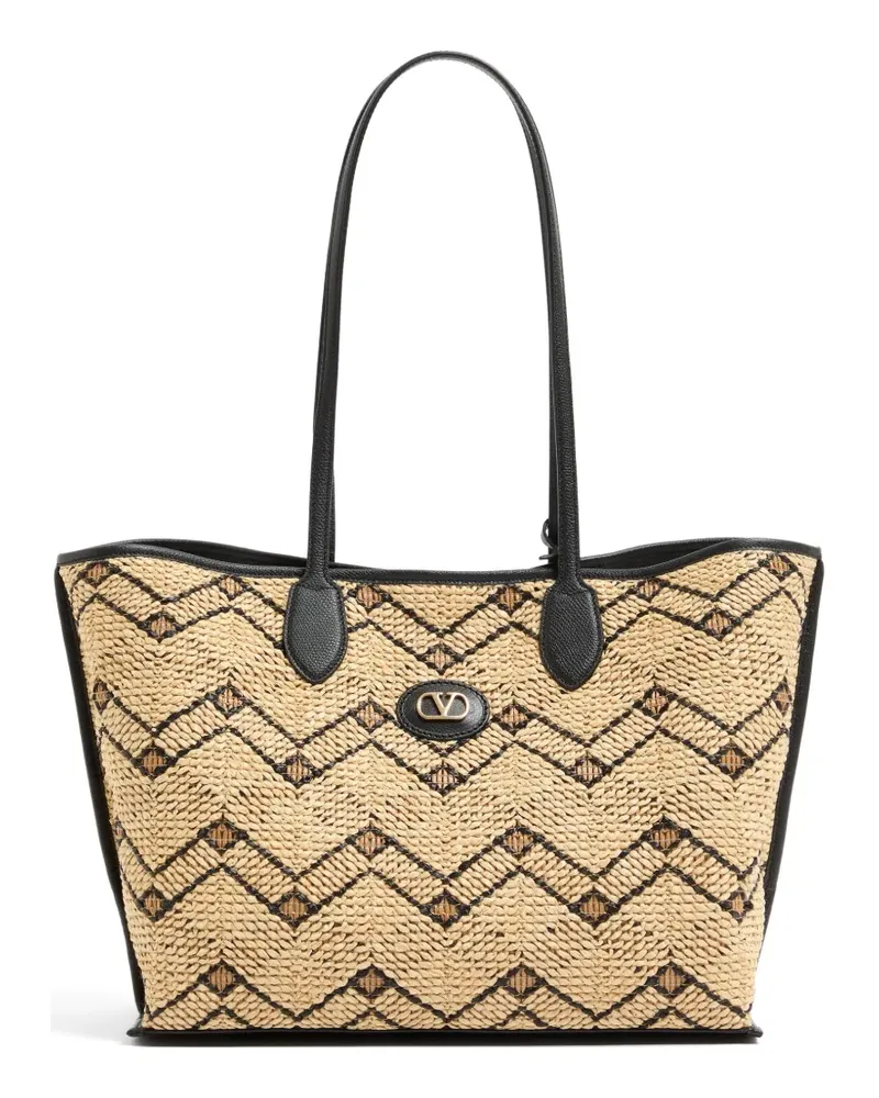 Valentino Garavani Mittelgroße Raffia Shopping Bag mit geometrischem Muster - Nude Nude