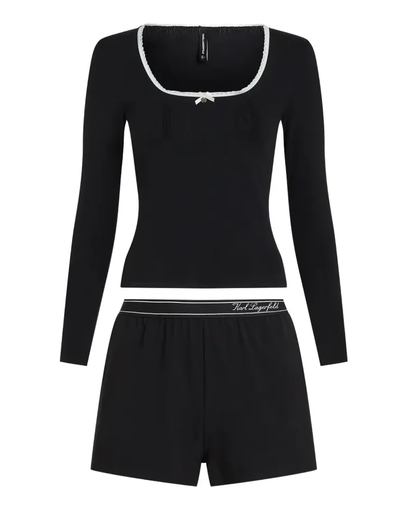 Karl Lagerfeld Pyjama aus Pointelle mit Spitzenbesatz - Schwarz Schwarz