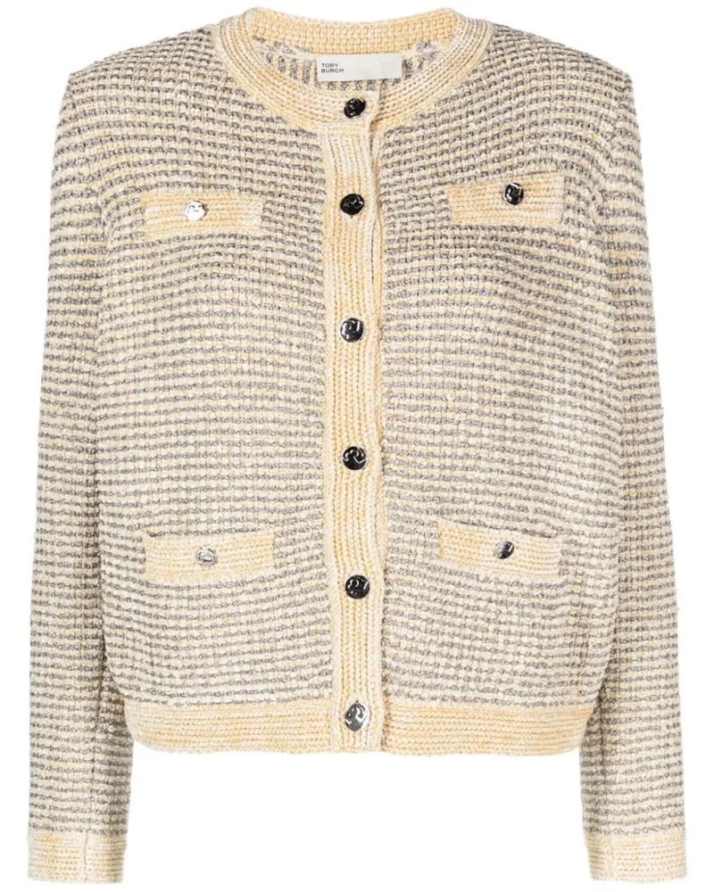 Tory Burch Gestreifter Cardigan mit metallischen Nähten - Nude Nude