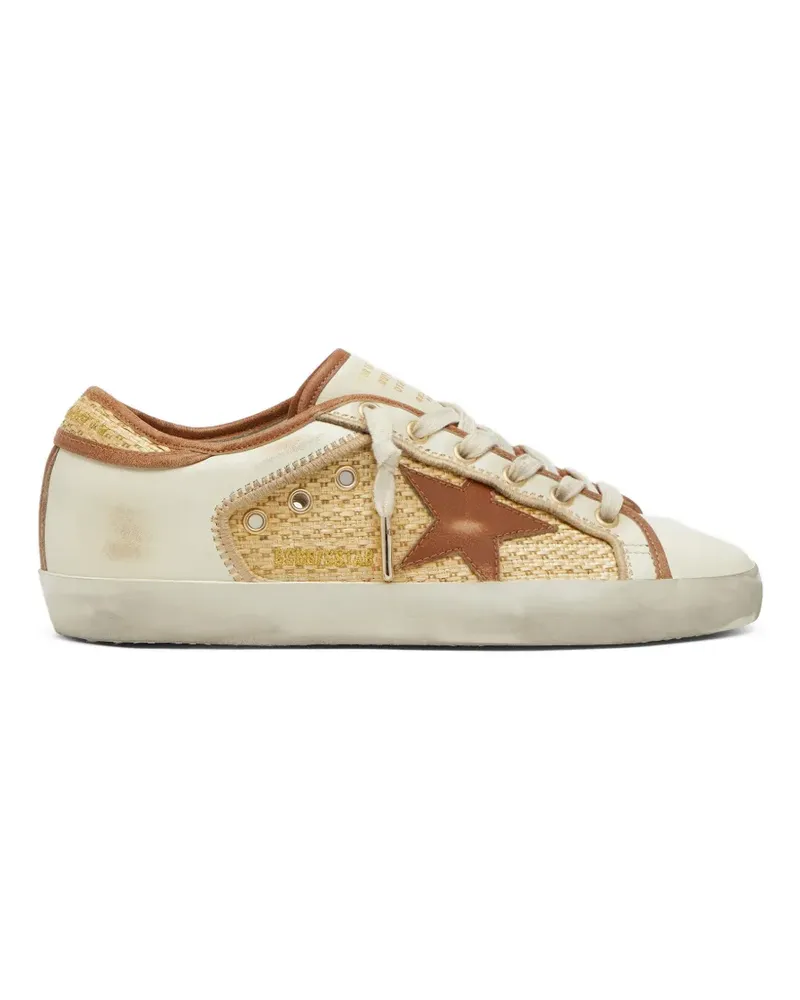 Golden Goose Super-Star in white leather and raffia with brick-red star and inserts sneakers - Nude Nude