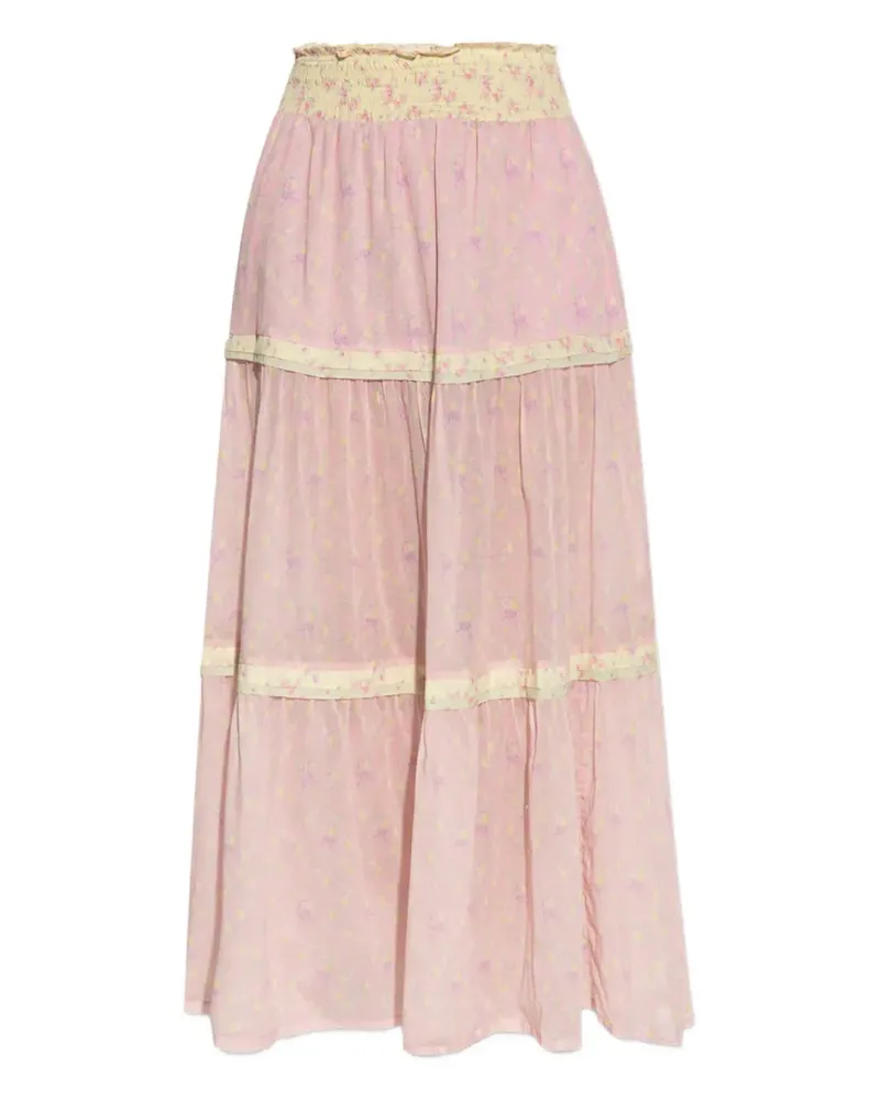 LoveShackFancy Maxirock mit Blumen-Print - Rosa Rosa