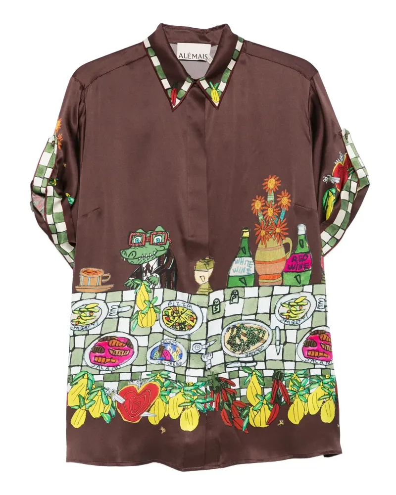 ALEMAIS Fredo Hemd mit Illustrations-Print - Braun Braun