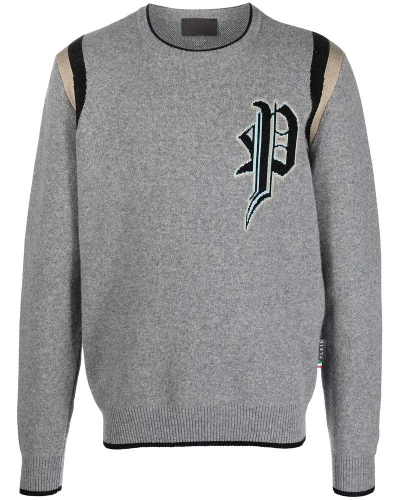 Philipp Plein Intarsien-Pullover mit Logo - Grau Grau