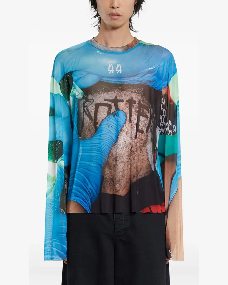 44 LABEL GROUP Tattoo Langarmshirt aus Mesh - Blau Blau