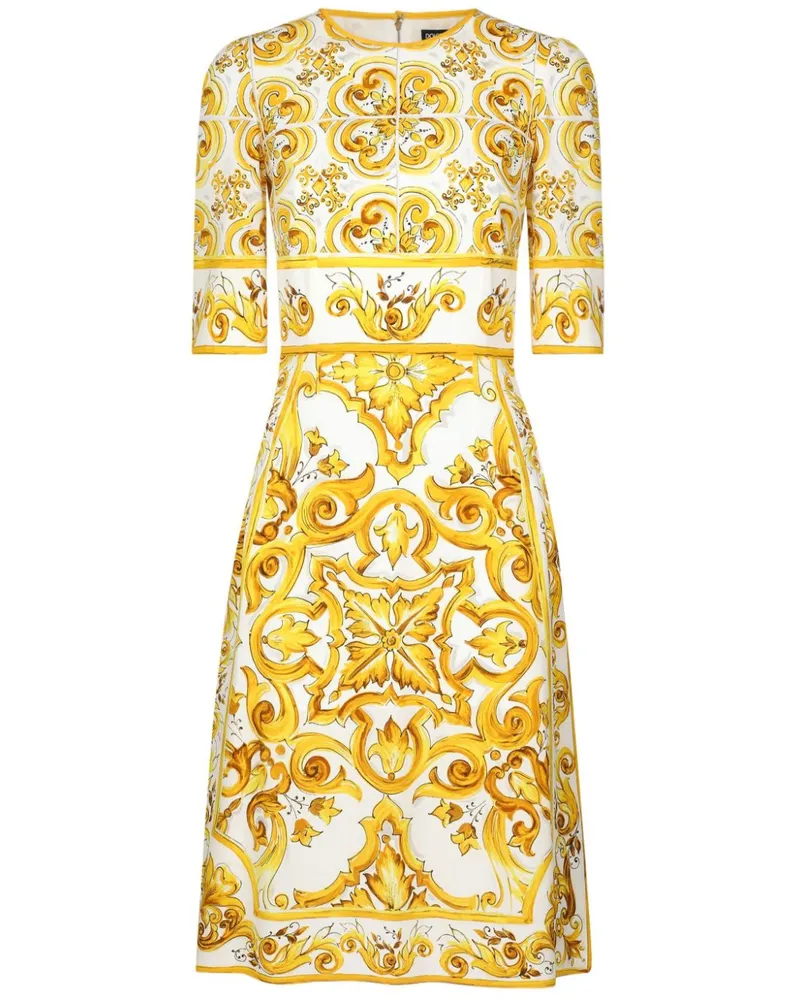 Dolce & Gabbana Majolica Kreppkleid aus Seide - Gelb Gelb