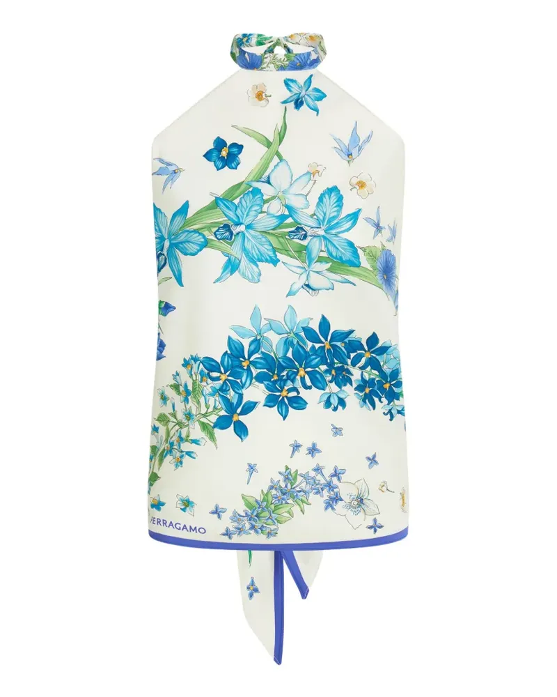Ferragamo Foulard-Top mit Frühlings-Print - Weiß Weiß