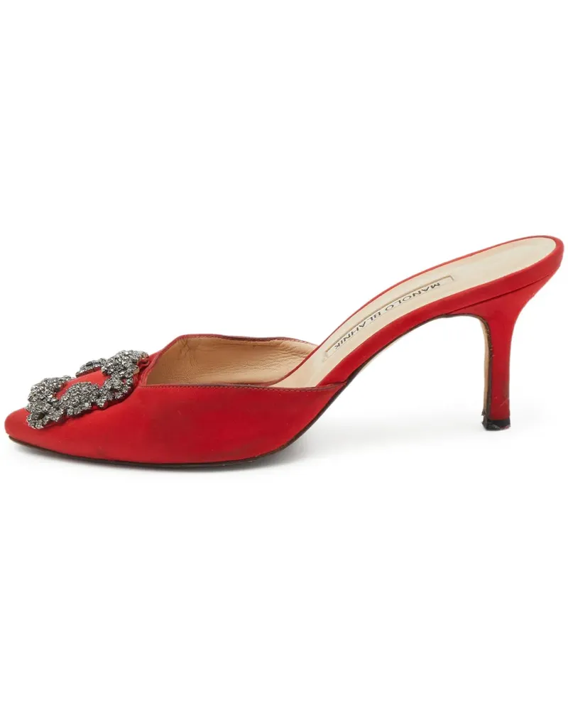 Manolo Blahnik Hangisi Mules aus Satin 70mm - Rot Rot