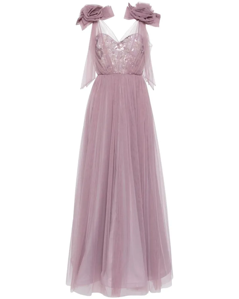 Badgley Mischka Abendkleid mit floralen Applikationen - Violett Violett