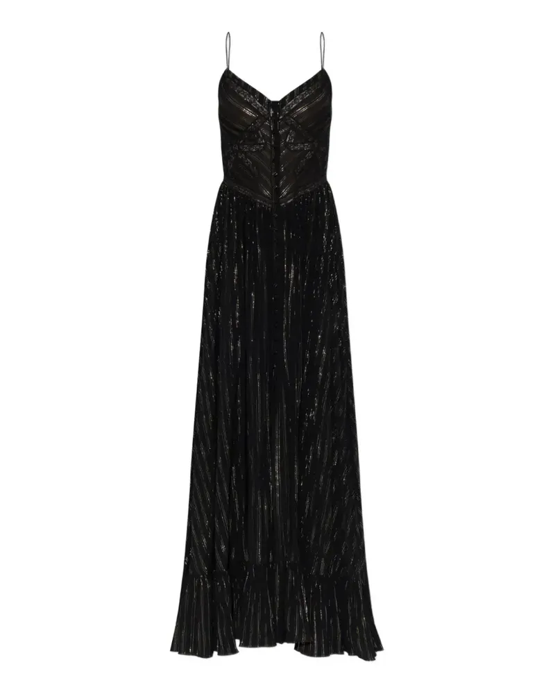 Self-Portrait pleated lace-trim maxi dress - Schwarz Schwarz