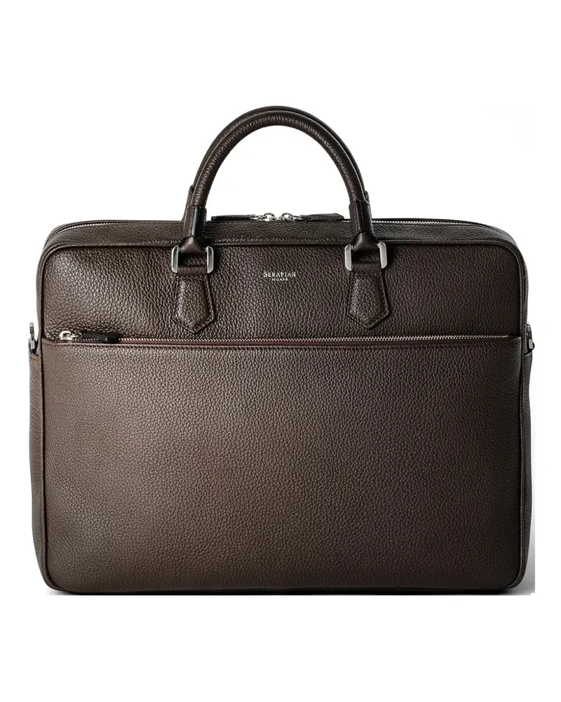 Serapian Slim grainy leather briefcase - Braun Braun