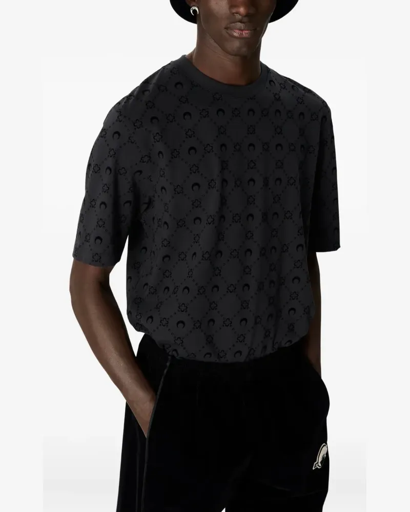 Marine Serre moonogram flocked T-shirt - Schwarz Schwarz