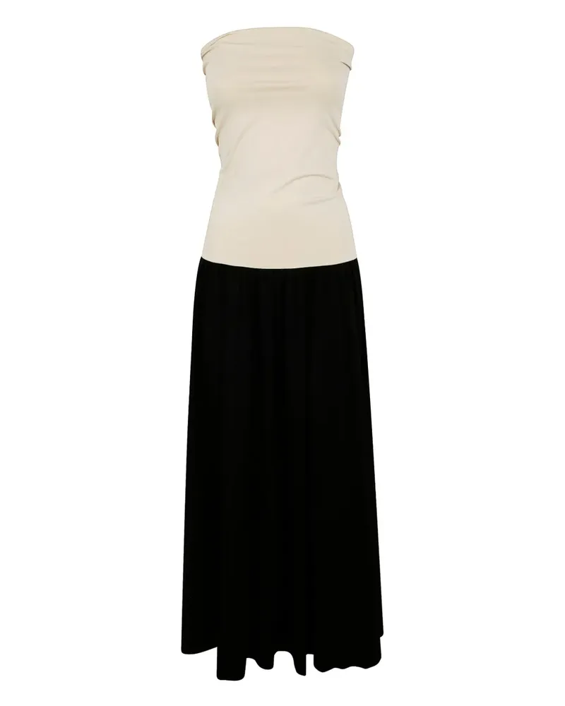 By Malene Birger Schulterfreies Marciella Maxikleid in Colour-Block-Optik - Schwarz Schwarz