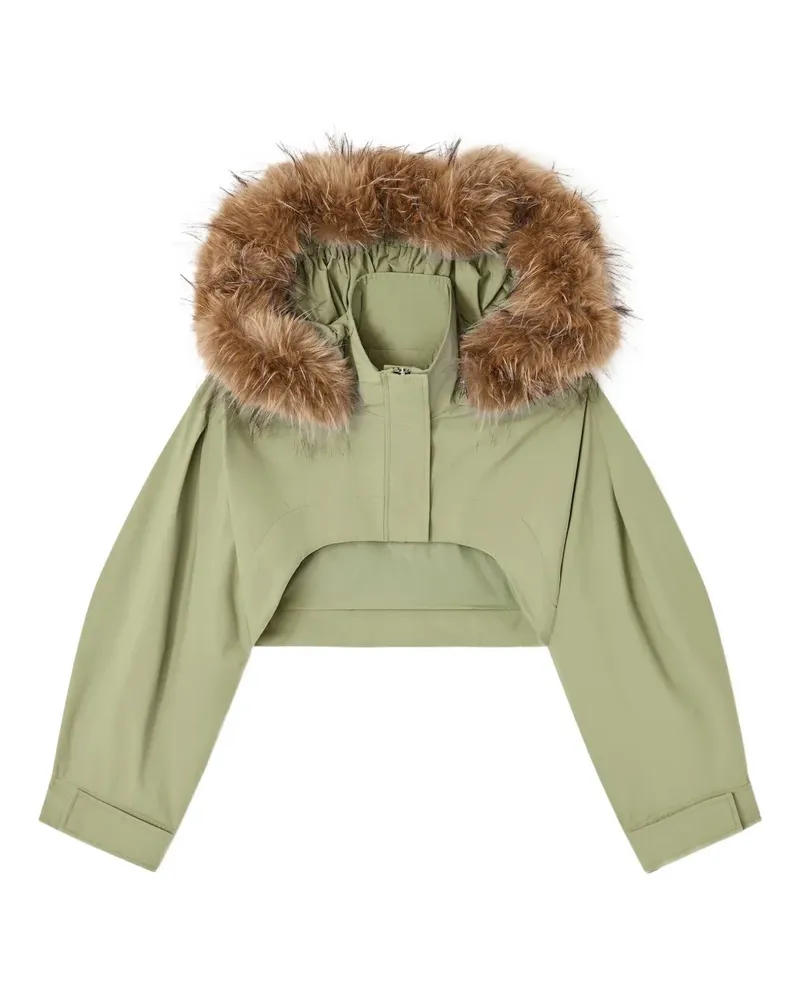 Ganni Cropped-Jacke mit Pelzbesatz - Grün Grün