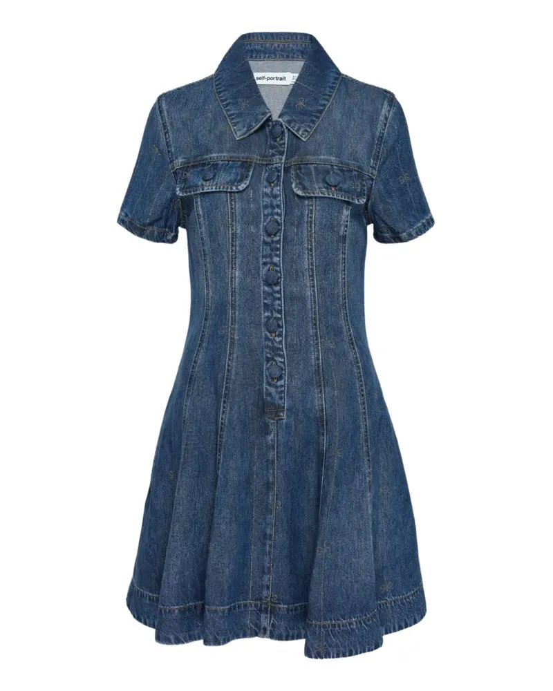 Self-Portrait rhinestone-embellished striped mini dress - Blau Blau