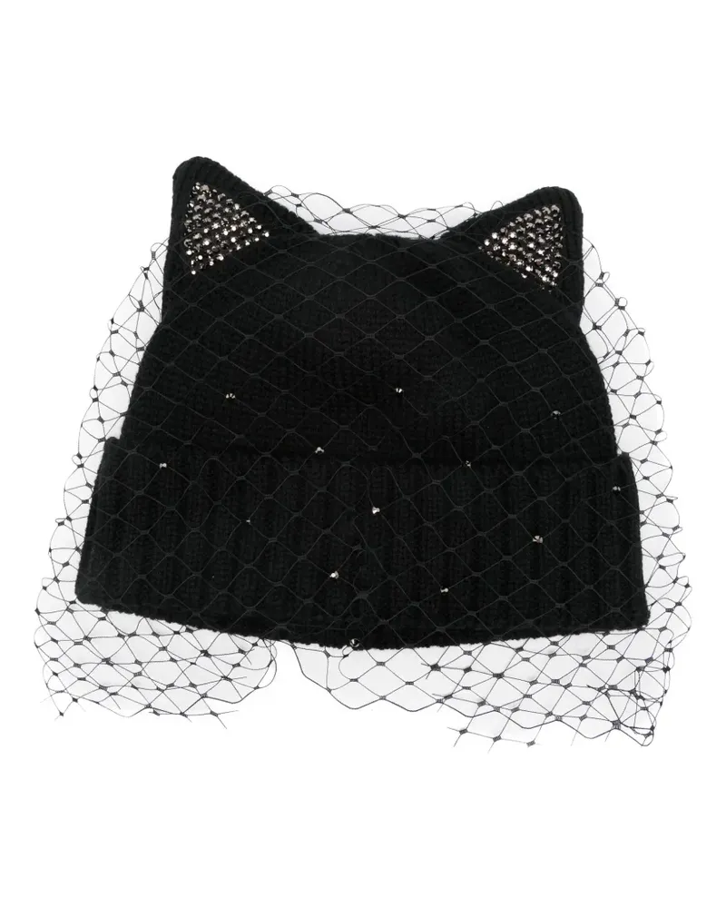 CA4LA Verzierte Beanie mit Schleier - Schwarz Schwarz