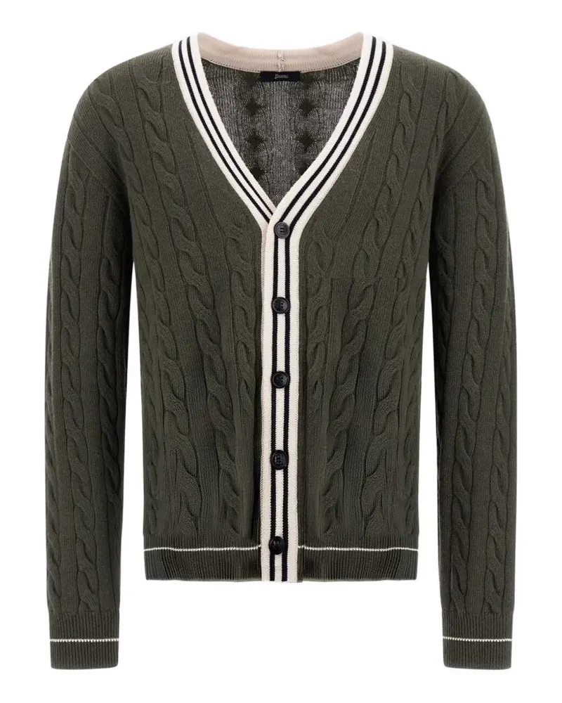 Herno Gestreifter Cardigan mit Zopfmuster - Grün Grün