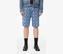 Gemusterte Shorts mit Logo-Schild - Blau