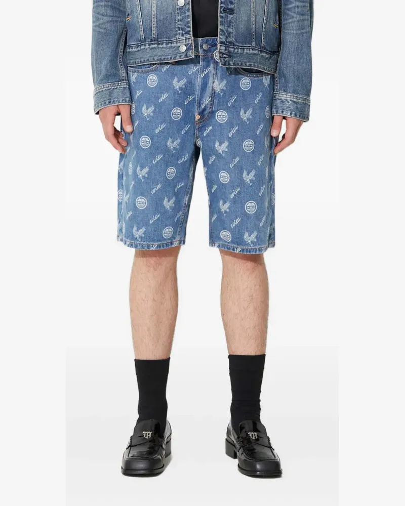 Evisu Gemusterte Shorts mit Logo-Schild - Blau Blau