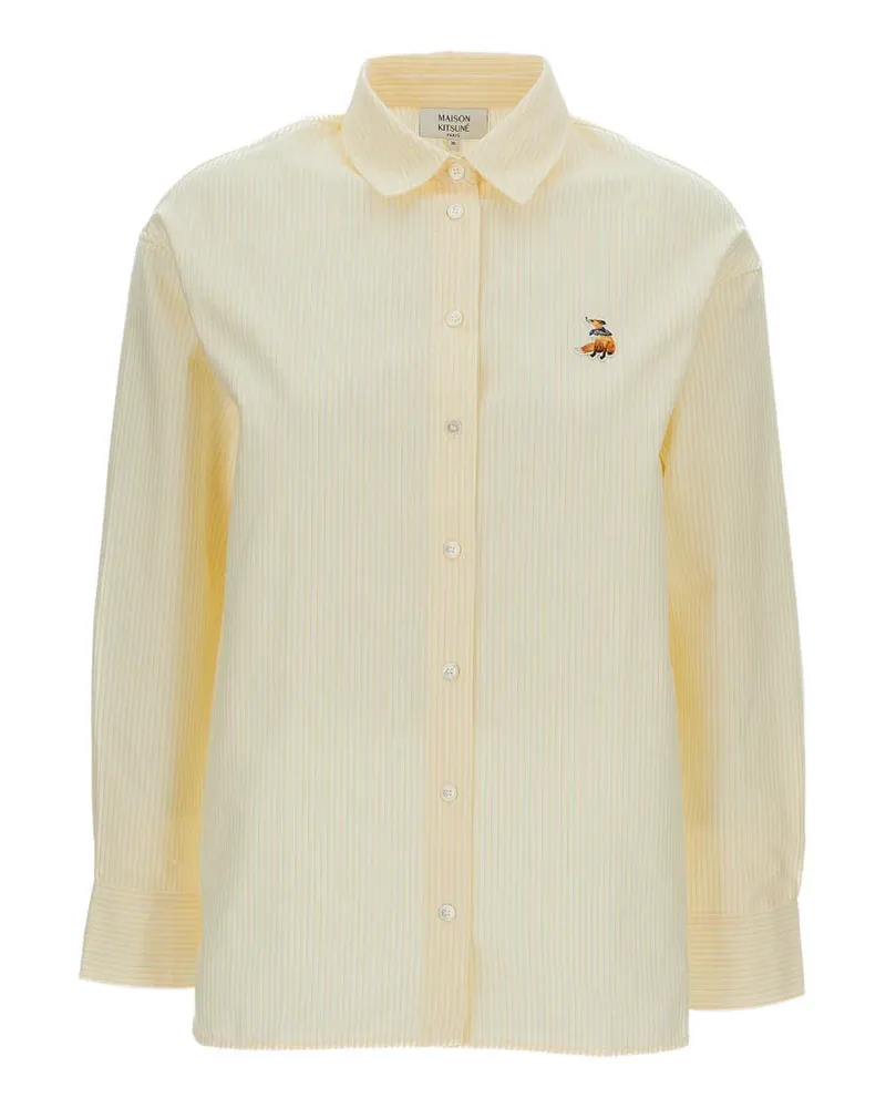Kitsuné striped embroidered-patch shirt - Gelb Gelb