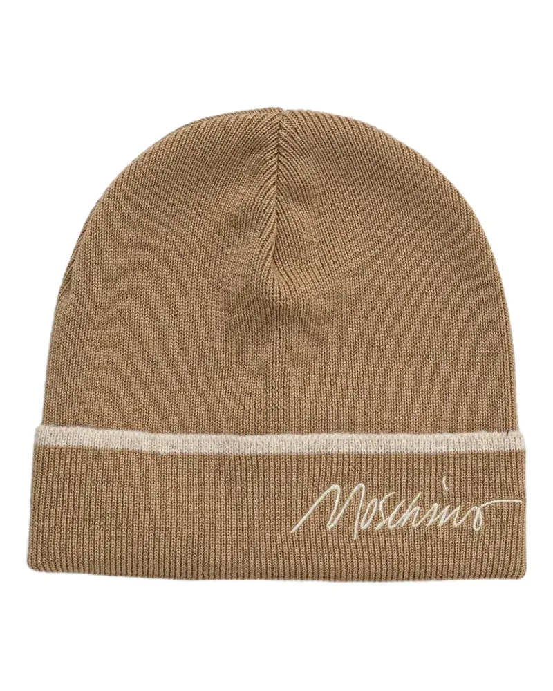 Moschino Gestreifte Beanie mit Logo-Stickerei - Nude Nude