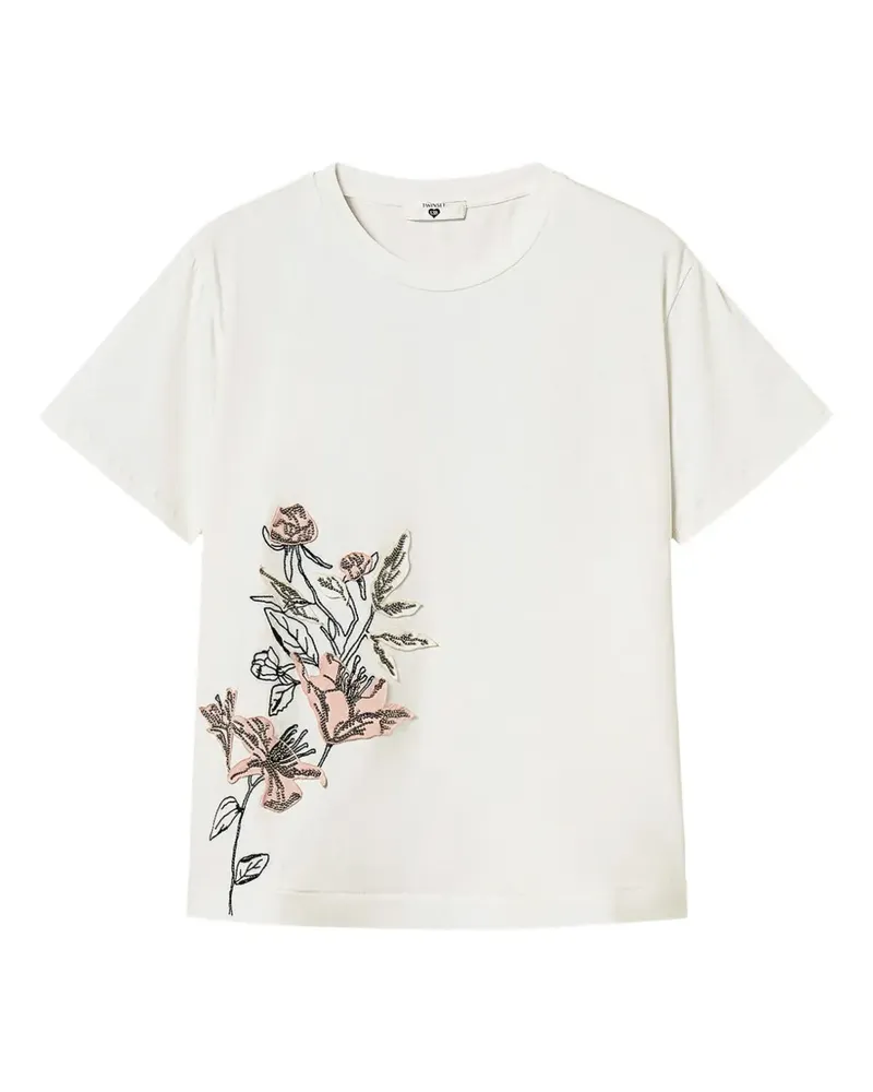 Twin-Set T-Shirt mit Blumenstickerei - Weiß Weiß