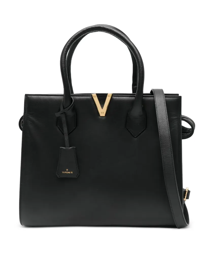 Via Roma 15 Tote Bag mit V-Detail - Schwarz Schwarz