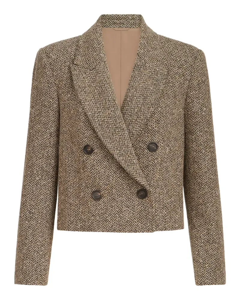 Brunello Cucinelli sparkling virgin wool chevron cropped blazer - Braun Braun