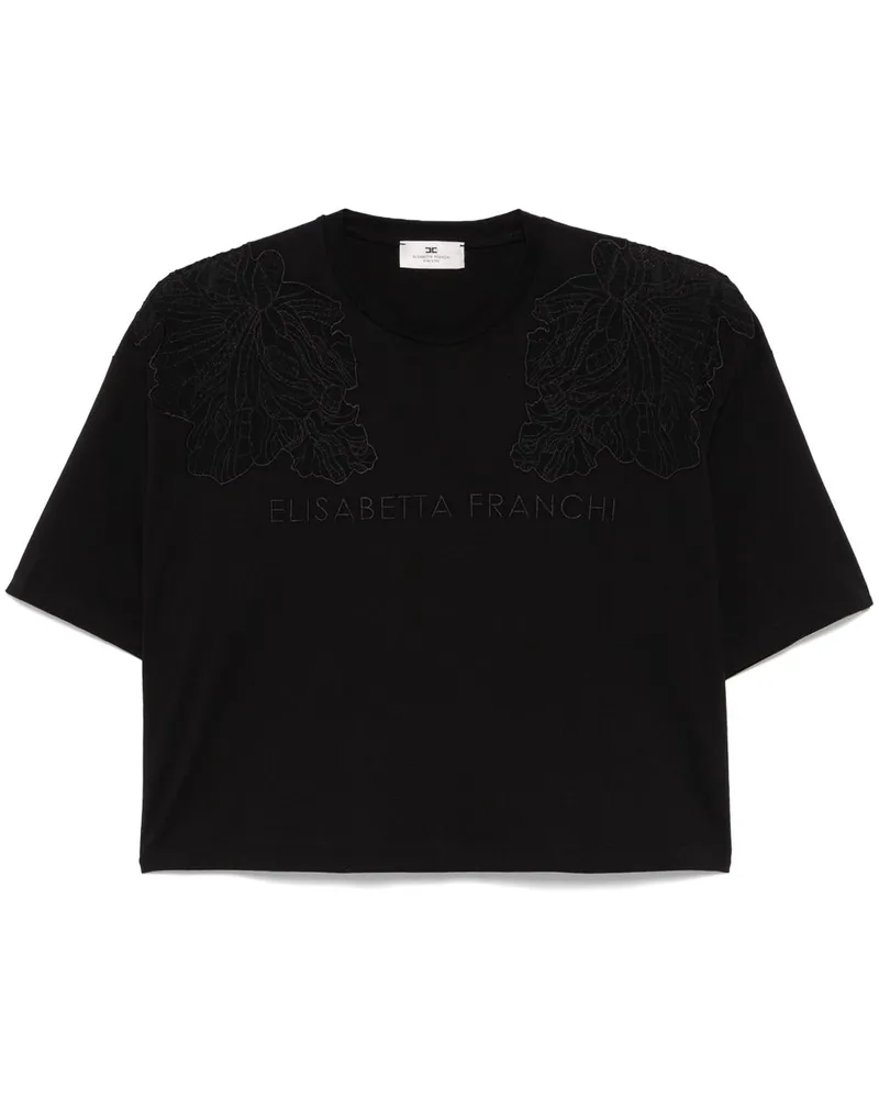 Elisabetta Franchi T-Shirt mit Stickerei - Schwarz Schwarz