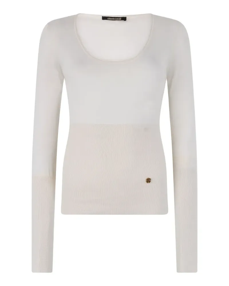 Roberto Cavalli logo-plaque ribbed-knit sweater - Nude Nude