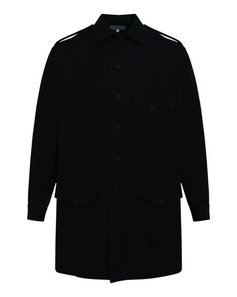 Yohji Yamamoto pinstripe-pattern epaulette coat - Schwarz Schwarz