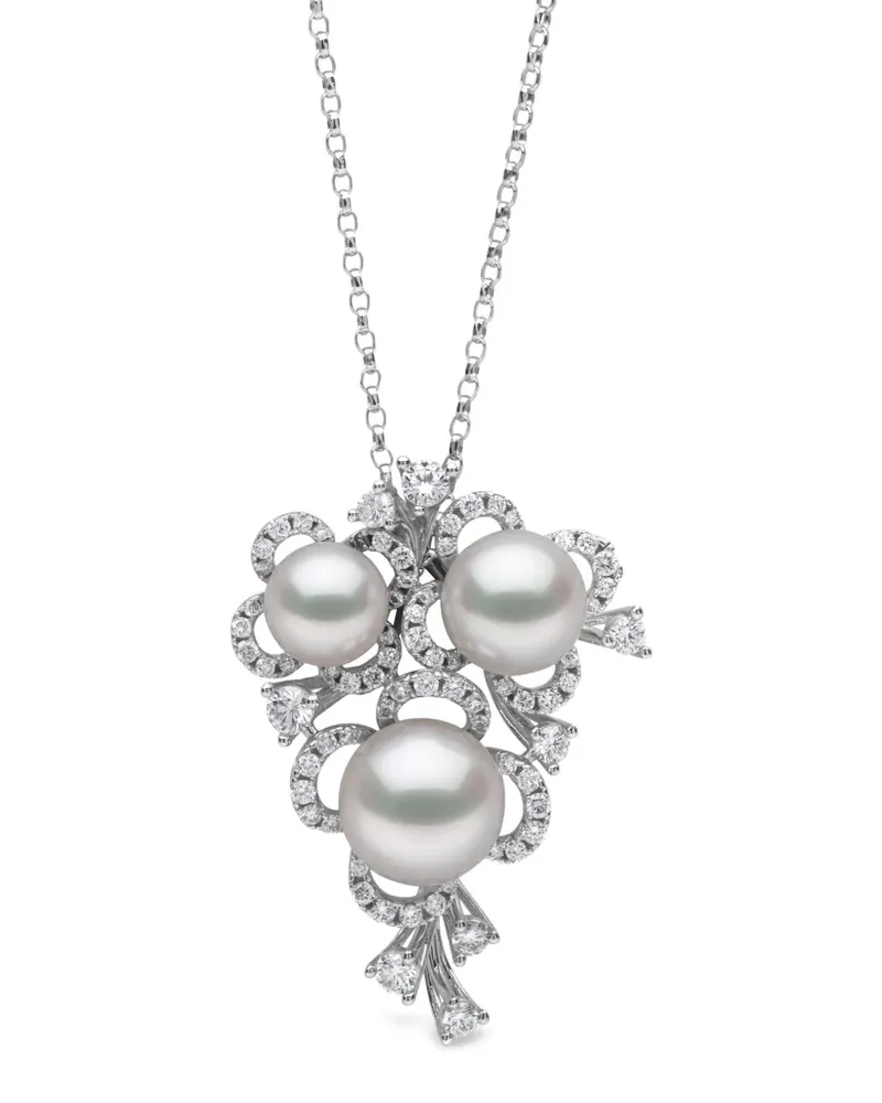 YOKO London 18kt Petal Weißgoldanhänger mit Akoya-Perle und Diamant - Silber Silber